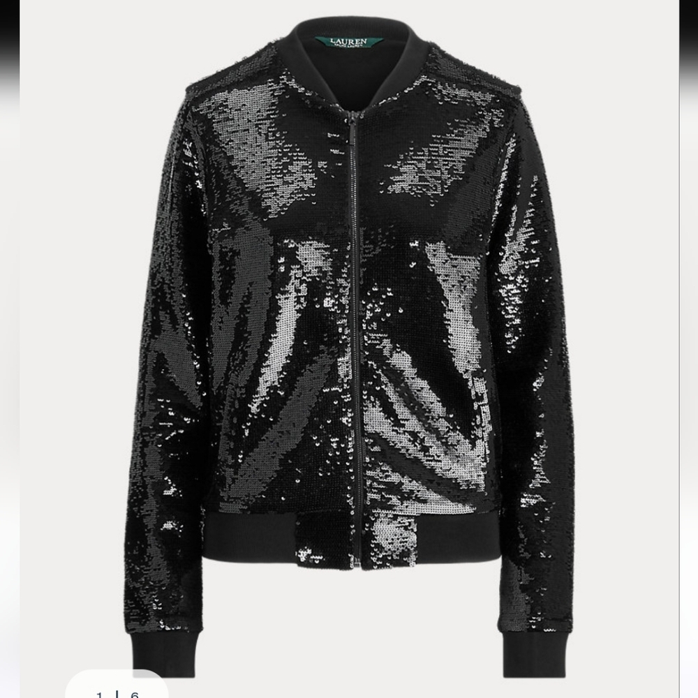 Ralph Lauren Black Sequined Women's Bomber Jacket - Picture 4 of 7